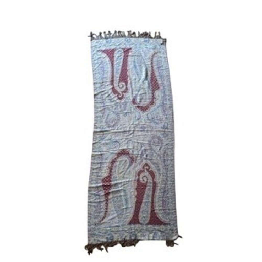 Paras‎ 100% Cashmere Paisley Shawl Wrap Burgundy Blue Fringe Scarf Large